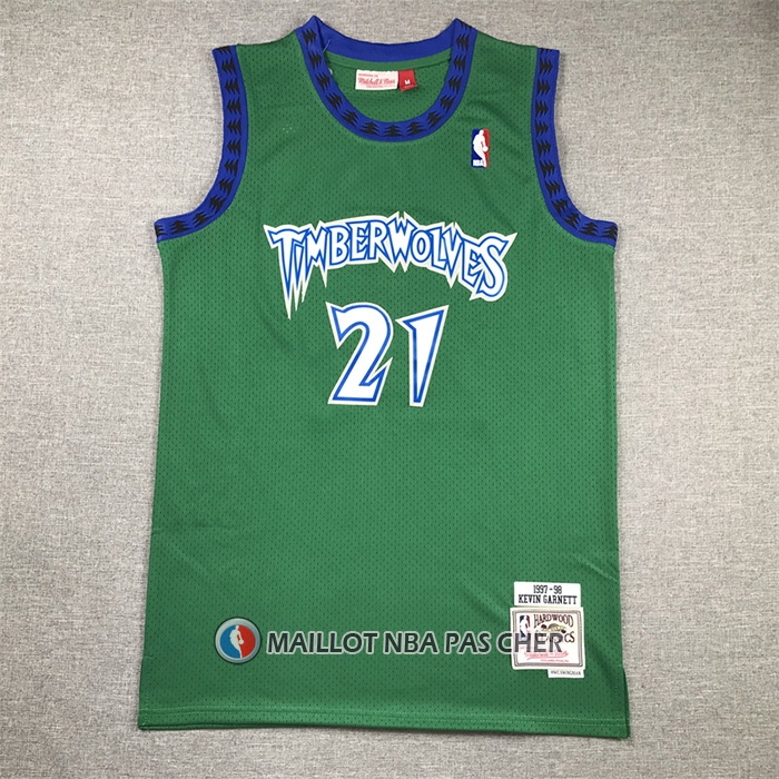 Maillot Minnesota Timberwolves Kevin Garnett NO 21 Hardwood Classics Throwback 1997-98 Vert